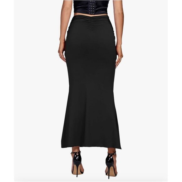 Women's Solid High Waist Lightweight Bodycon Pencil Stretch Maxi Skirt Ruched S - Picture 2 of 7